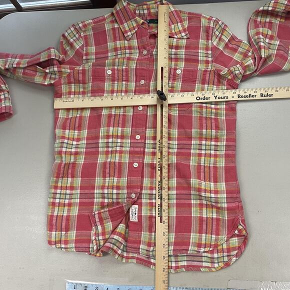 Ralph Lauren Flannel Top Women XS Pink Plaid Coastal Cowgirl Cabincore Button Up - Picture 7 of 11